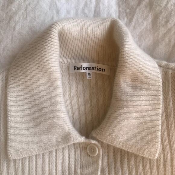 Reformation Fantino Cashmere Polo Collar Knit Button Cardigan Sweater Gossamer - Picture 8 of 11